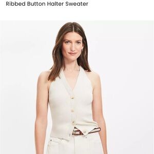 LOFT Cream V-Neck Button Sweater, Size M, NWT